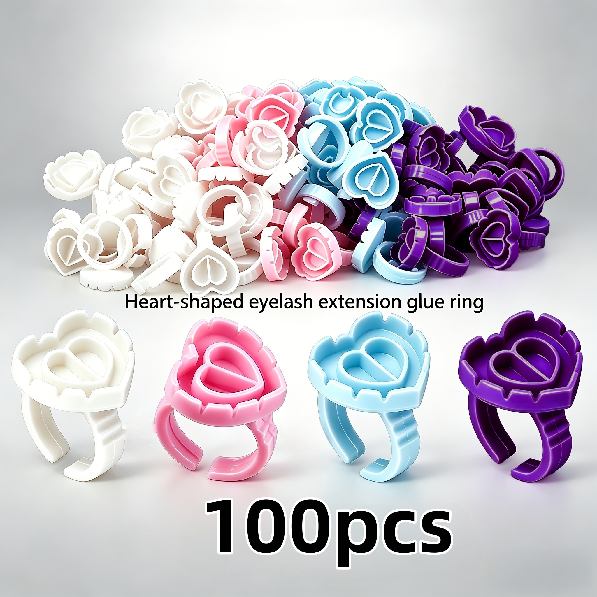 Eyelash Extension Maps - 100PCSHeart Eyelash Glue Rings Disposable Lash