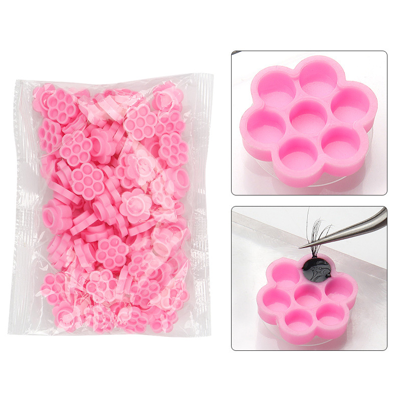 100 Pcs Pink Flower Glue Delay - مراجعة Eyelash Extension Maps وسعره