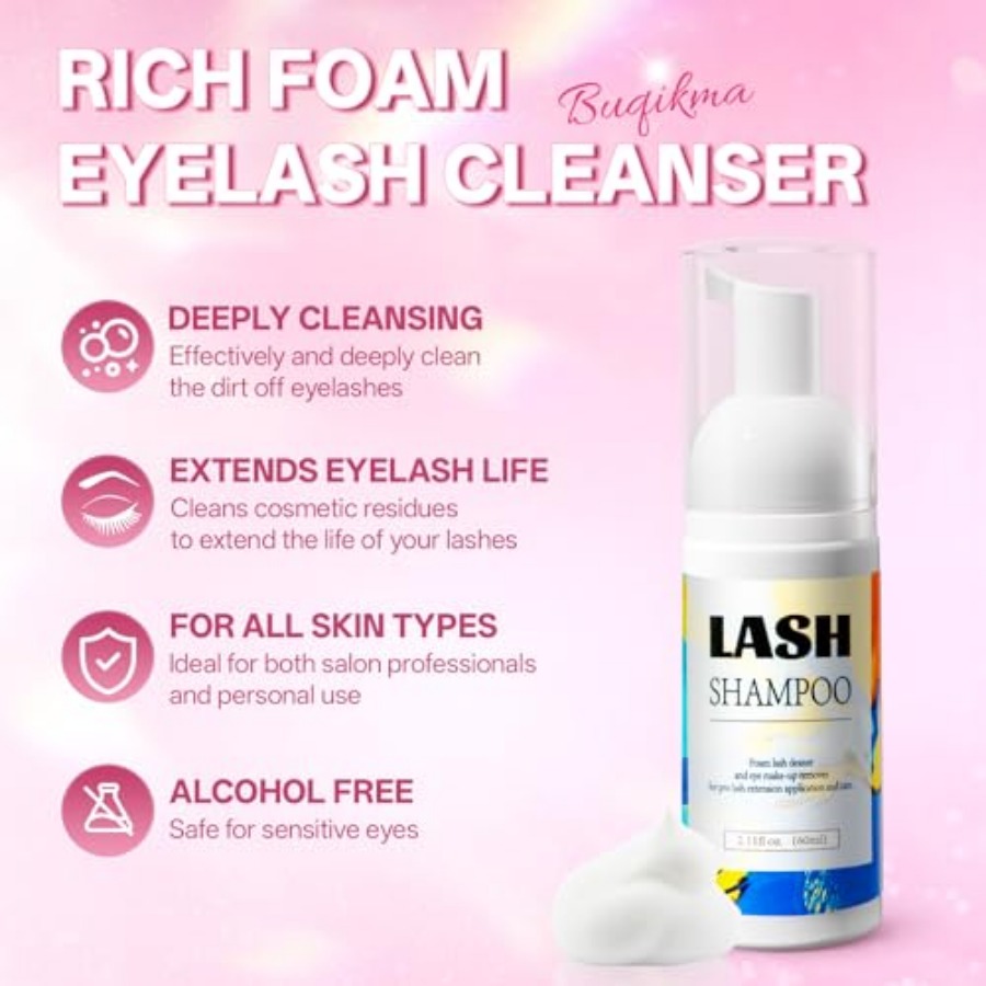 Lash Shampoo 2.11Floz Eyelash  - مراجعة Eyelash Extension Foam Cleanser وسعره